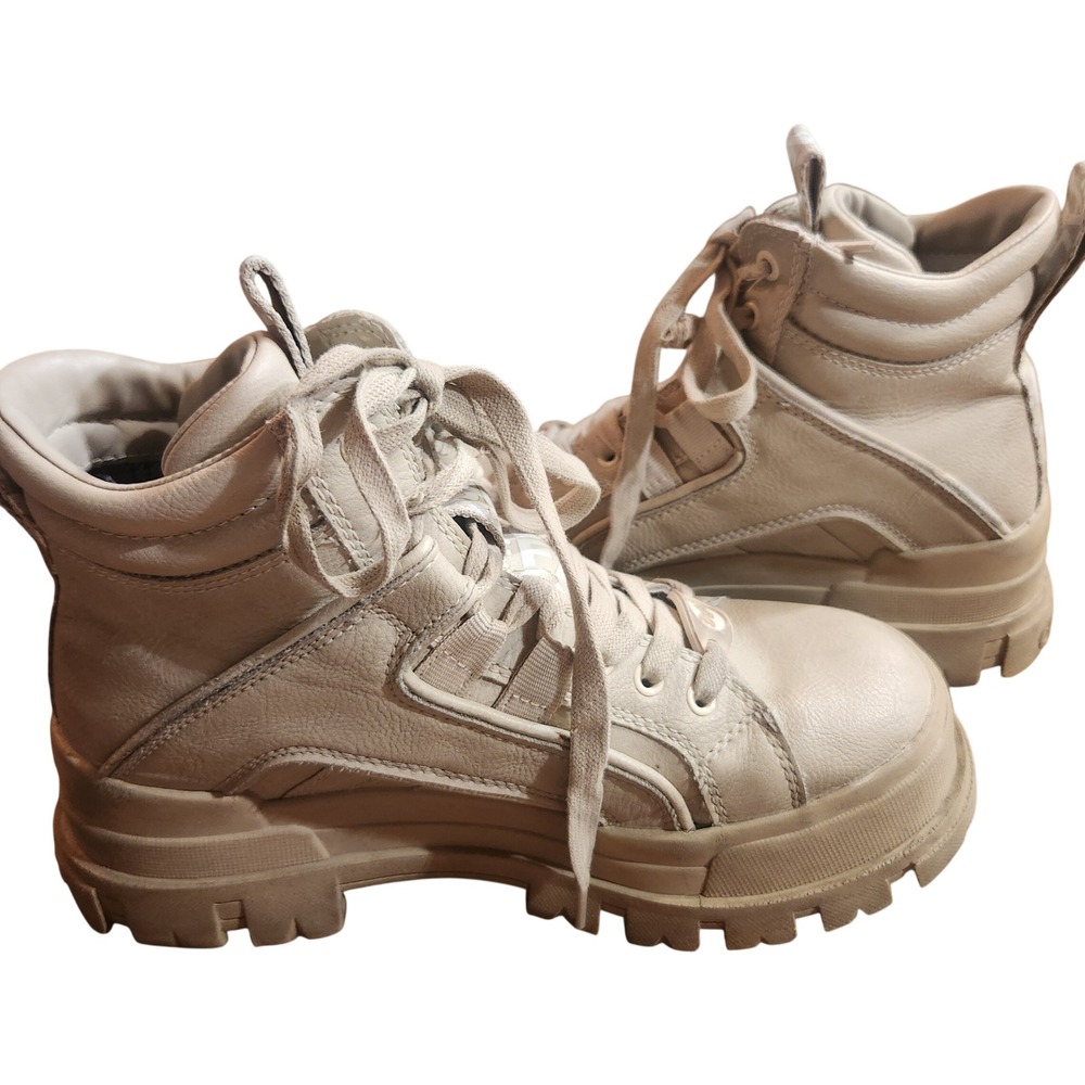 Buffalo London Aspha NC Mid Vegan Platform Boots Cream Beige Womens 7.5‎ EUR 38